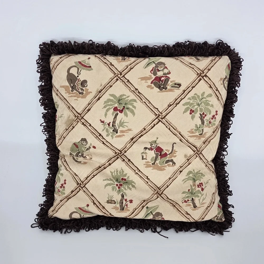 Vintage Asian Chinoiserie‎ Tropical Monkey Throw Pillow 16